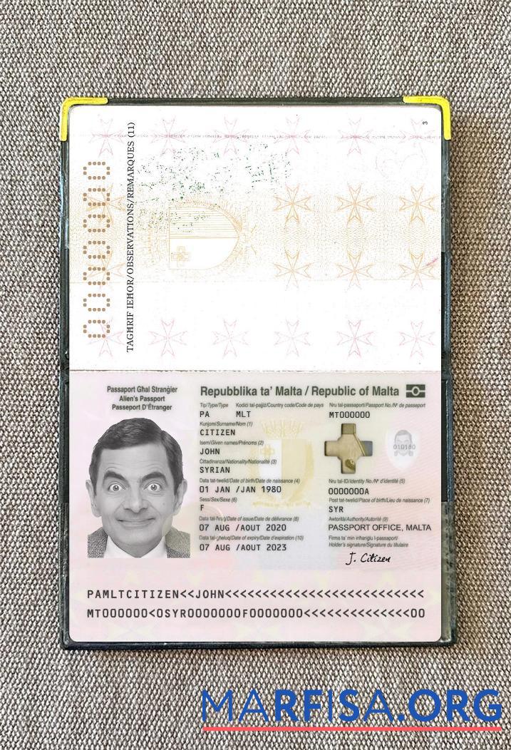 Downloadable Malta passport 2020 present photolook sample